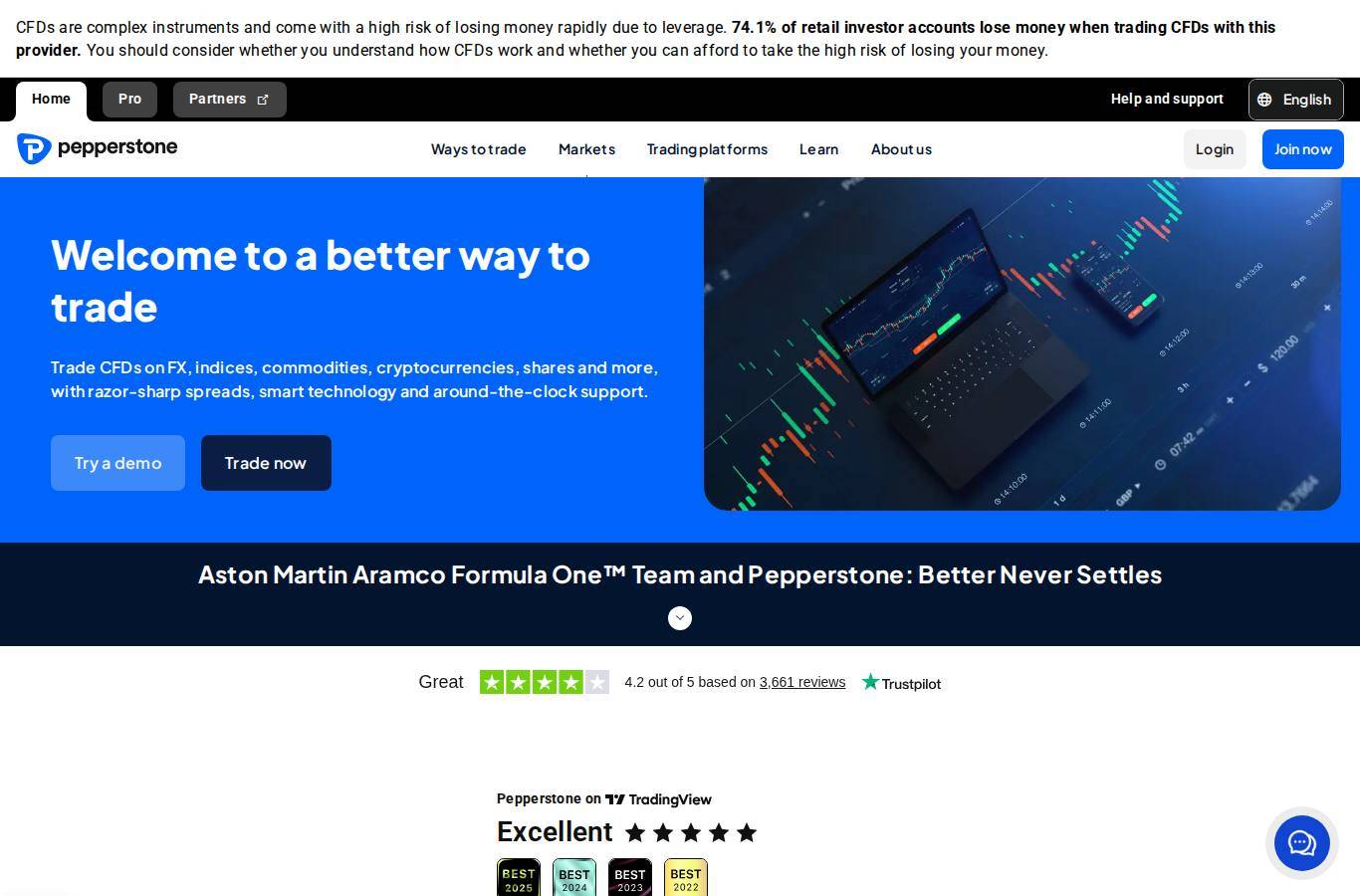 Screenshot of the Pepperstone website