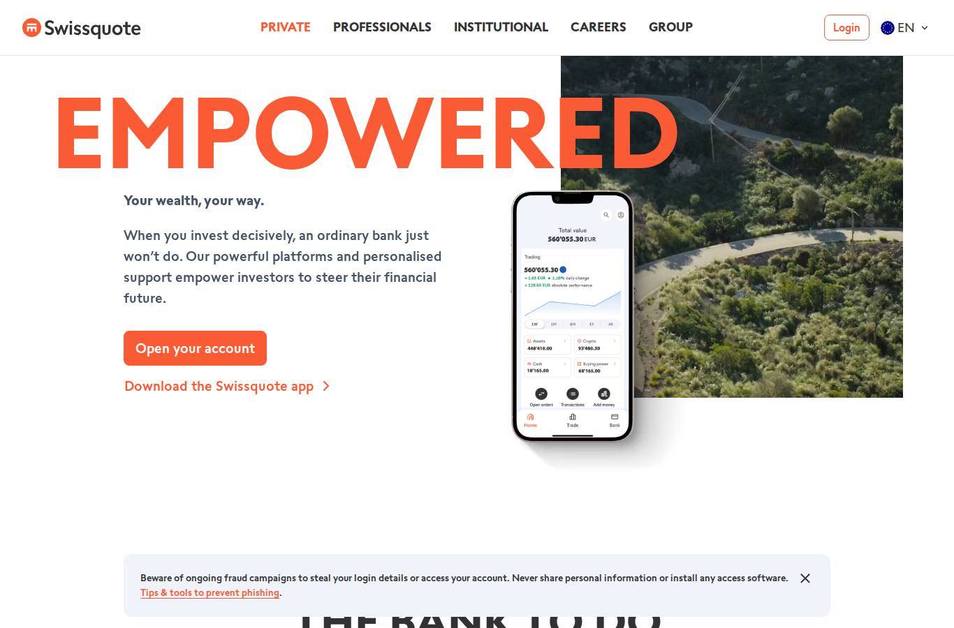 Screenshot of the Swissquote website